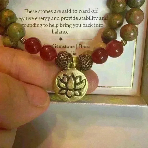 Shivam Jasper,Unakite & Quartz Beads Prayer Healing Meditation Set of 2 Bracelet - Picture 4 of 6
